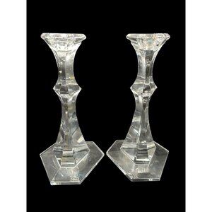 Vintage Val St Lambert Candlesticks VAS70 Pair 9.5 inches Cut Crystal GIFTWARE
